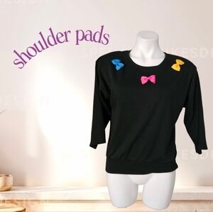 Eminent Vintage Black Top with Colorful Bow Accents M